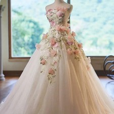 light Ball Gown Royal Wedding Dresses Sweetheart 3D flower decal tail robes Hot