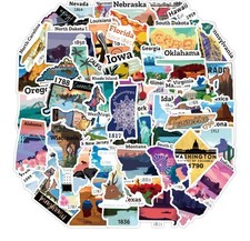 50PCS United States Travel Map Stickers, Outdoor Travel Hiking Nature Adventure