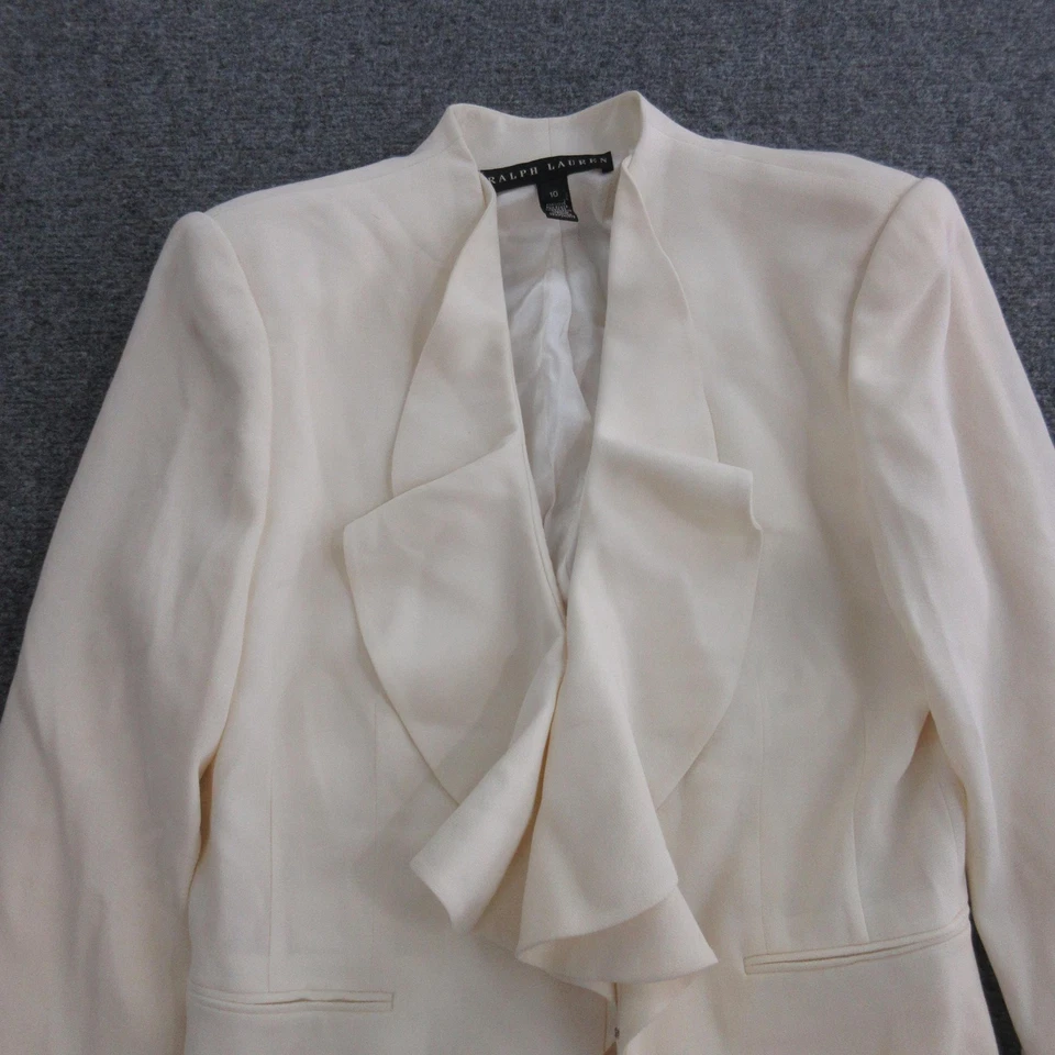 Blazer Ralph Lauren Mujer 10 Marfil Volantes Frontales Lana Virgen Forrado Seda Hecho en EE. UU. Foto 2 de 4