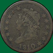 1810 Classic Head Large Cent Fine F Coin, Cuts #32897