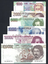 ???? ITALIAN REPUBLIC SET OF 6 BANKNOTES FROM 1000 LIRE TO 100000 LIRE