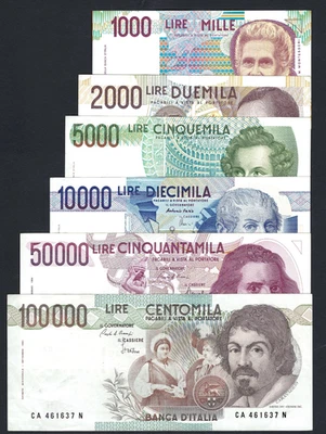 🇮🇹 REPUBBLICA ITALIANA SET 6 BANCONOTE DALLE 1000 LIRE ALLE 100000 LIRE - Bild 1 von 4