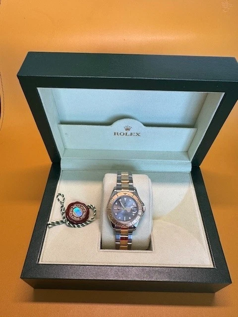 Rolex Yacht-Master 18k Yellow Gold/Steel Blue Dial 35mm Mid Size Watch 168623