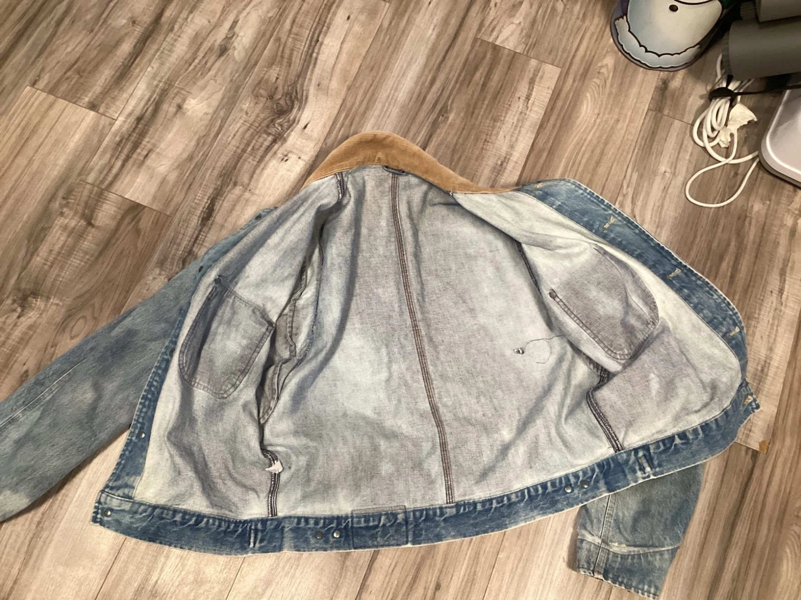 men polo vintage Jean jacket distressed fade stain large fair no tag MADE IN USA - product detail image 13