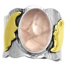 Two Tone - Rose Quartz - Madagascar 925 Sterling Silver Ring s.8 Jewelry R-1542