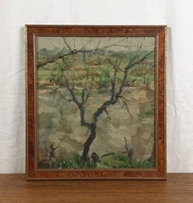 Expressive Tree Landscape, Earthy Tones Artwork, Original Oil, Artist Shister