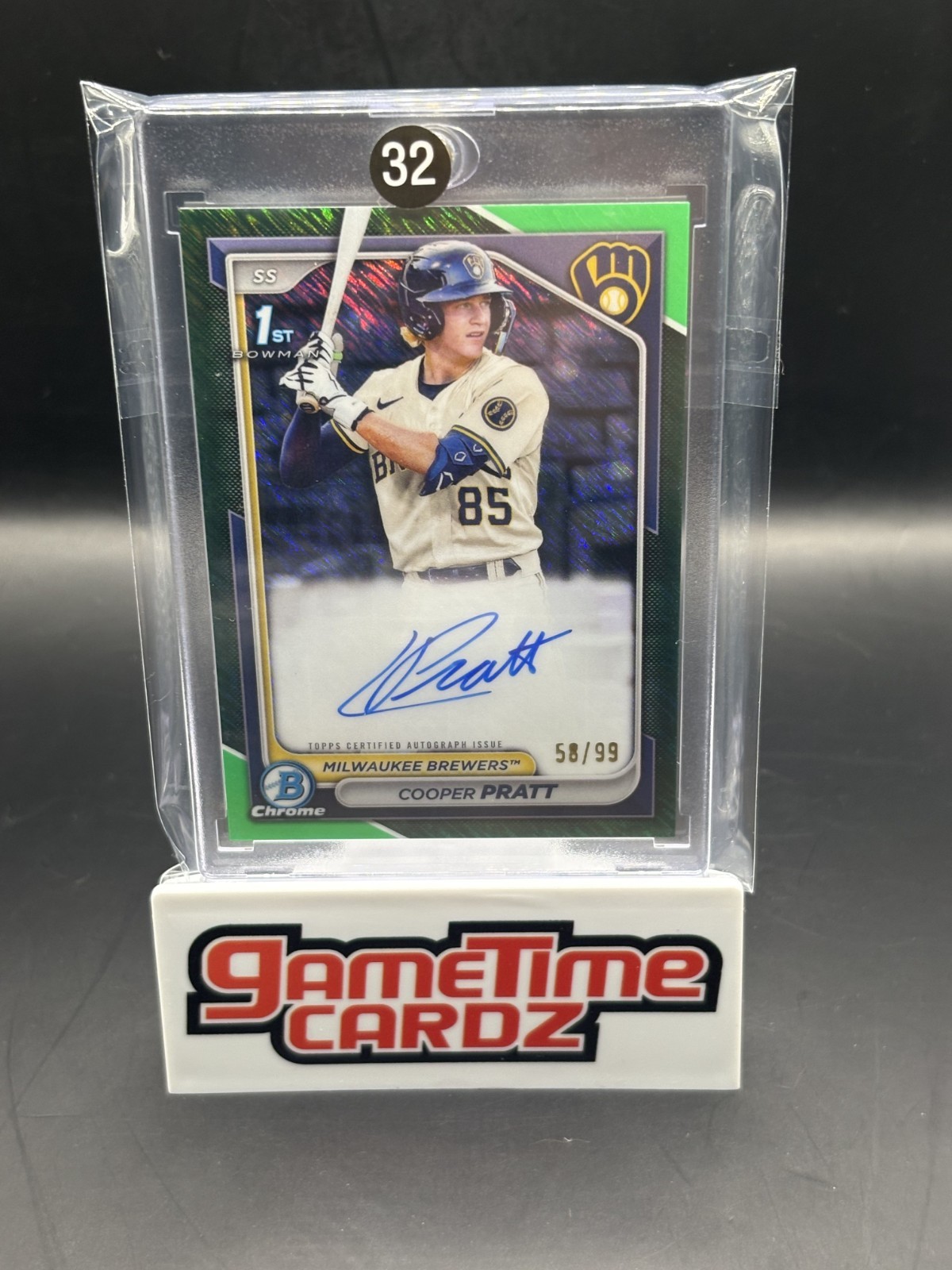 AUCTION #32- COOPER PRATT 2024 BOWMAN CHROME 1ST AUTO GREEN SHIMMER /99