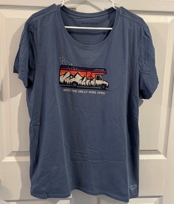 Life is Good Crusher Tee Womens Into the Great Wide Open RV Blue T-shirt Sz XXL