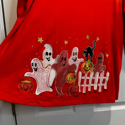 Quacker Factory Womens Halloween Orange Tunic Holiday Bling Embroidered Size 2X - Picture 5 of 20