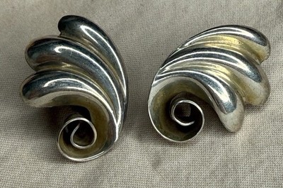Vintage Danecraft Sterling Silver Modernist Swirl Screw Back Earrings MCM