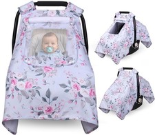 Car Seat Cover Baby Girl Boy, Pink Flower Carseat Covers Infant Car Seat Cano...