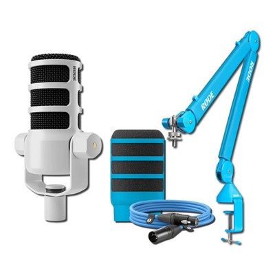 Rode PodMic Dynamic Broadcast Microphone (White) with PSA1+ Microphone Boom Arm,