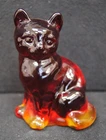 FENTON Art Glass Amberina Sitting Cat Figurine 3.75"