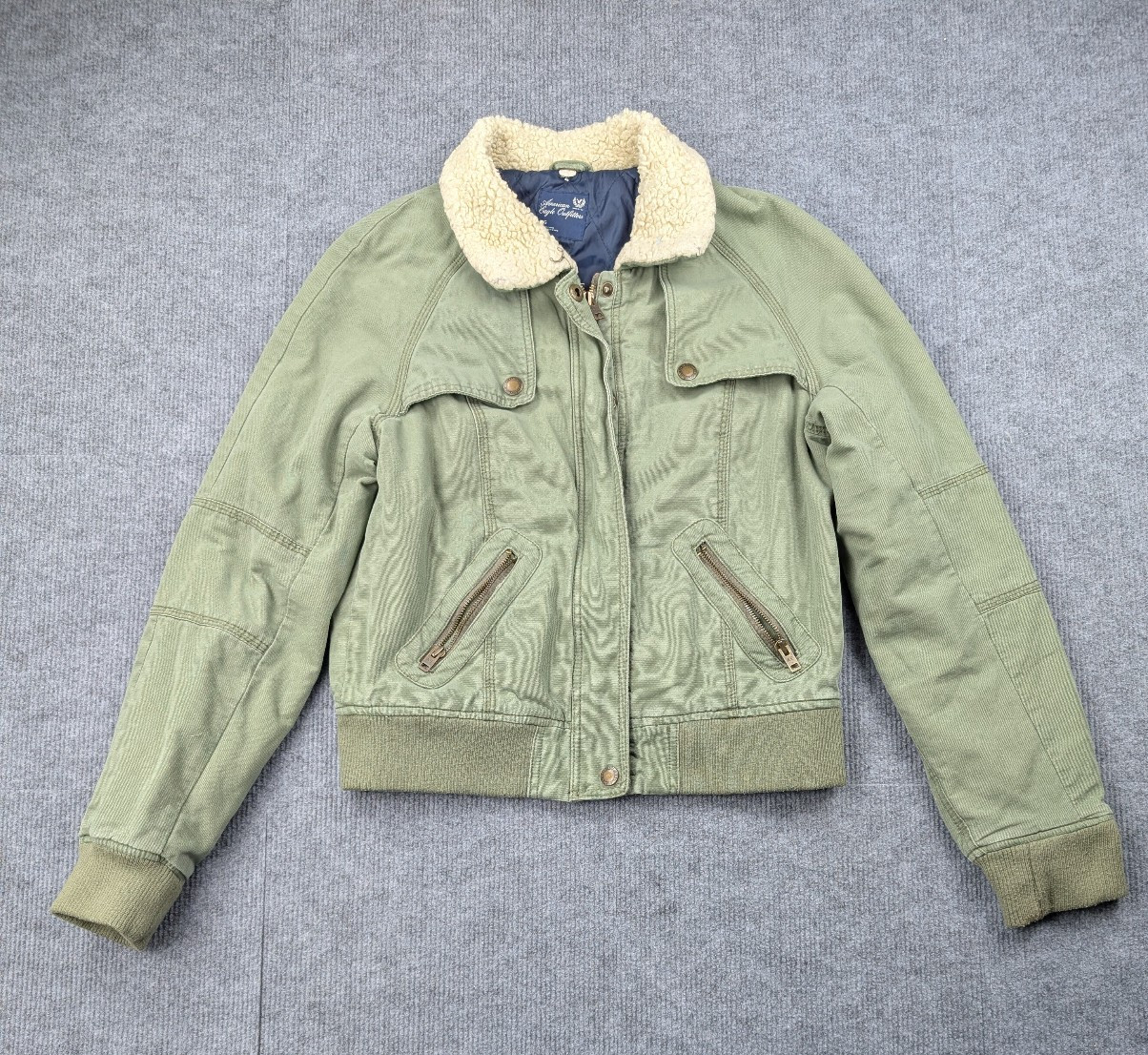 Vintage American Eagle Flight Jacket Womens Large Y2K Sherpa Bomber Military
