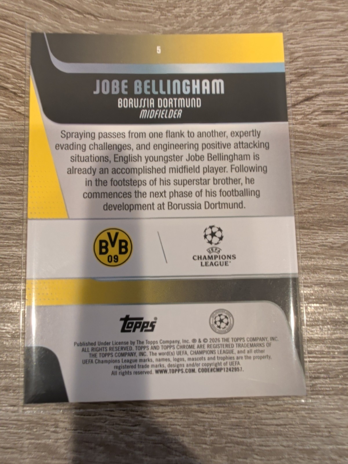 2025-26 Topps Chrome Uefa Club Competitions - Jobe Bellingham #5 (RC) view 2