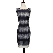 Banana Republic Silk Dress Womens 12 Black White Sleeveless Sheath Ruffle Collar