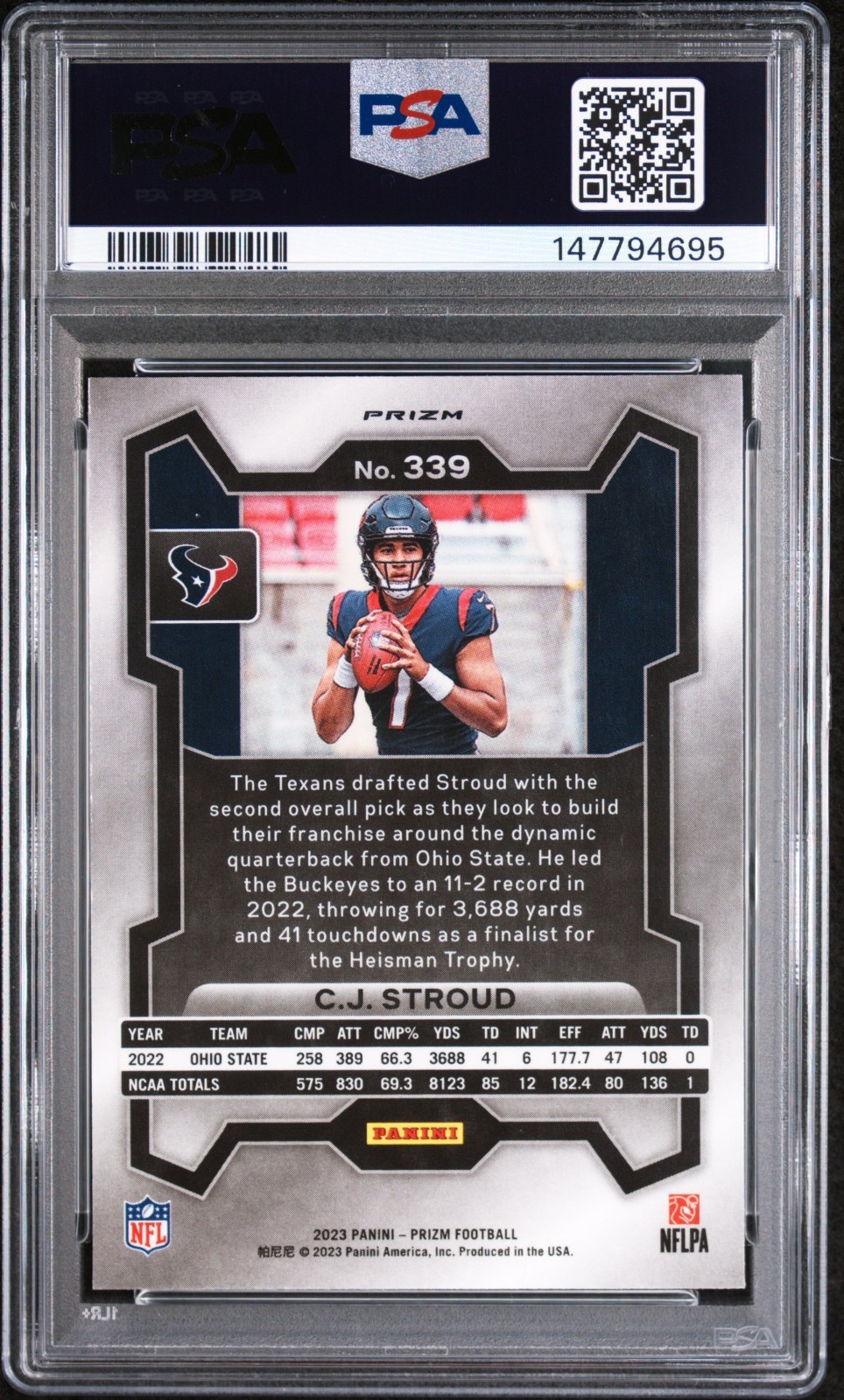 C.J. CJ STROUD 2023 PRIZM SILVER ROOKIE RC #339 PSA 8 NM-MT TEXANS QB #147794695 view 2