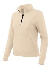 Womens Fleece Lined Pullover Hoodie Quarter Zip Up Arryn Oversize Sweatshirt