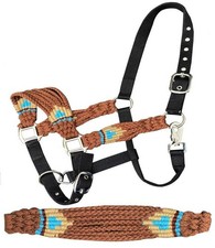 Showman Nylon Bronc Halter w/ Brown Wool String Noseband  Cheeks