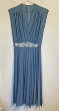 Vintage Dorothy Perkins Blue pleated wrap front dress 12 Sleeveless Classic