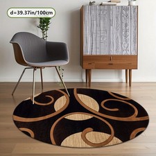 ZULIDA Circular Area Mat - Black Brown Golden Swirl Pattern, 100 Polyester Mach