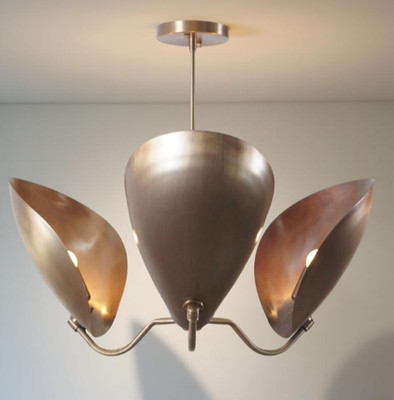 Stilnovo Style Three Curved Disk Shade Sputnik Pendant Light Fixture Brass Penda