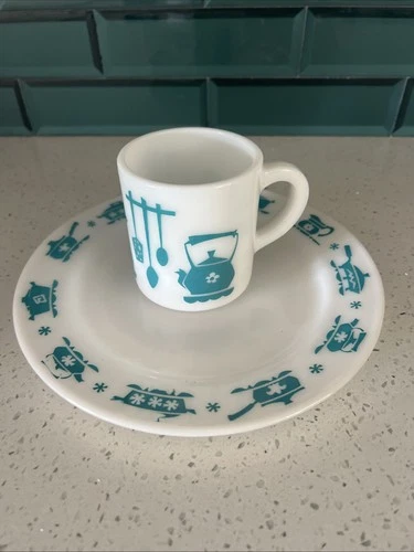 Vintage Hazel Atlas Kitchen Aids Plate Milk Glass With Matching Mug