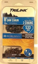 2 Pack Trilink Saw Chain 8 Inch 33 Drive Links, 20cm 3/8"LP S33.043- NEW SEALED!