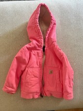 Carhartt Toddler Girls 18M Canvas Jacket Sherpa Lined Hooded Insulated Pink Rasp