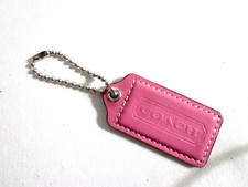 COACH BAG PURSE LEATHER TAG KEY FOB BAG CHARM KEYCHAIN HANGTAG 2.5",ROSE PINK