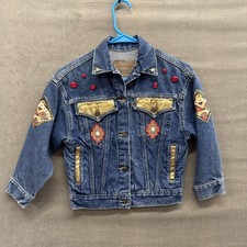 Vintage Levis Jacket Kids Small Blue Denim Custom Western Embroidery Gold 90s