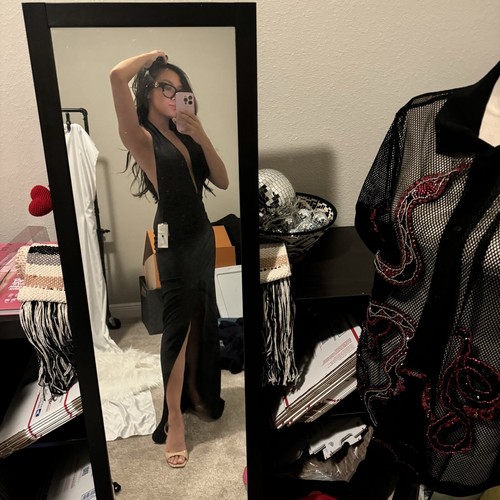 Sexy Maxi Vestido Para Mujer Tobi Negro Largo Cuello Halter - Imagen 3 de 7