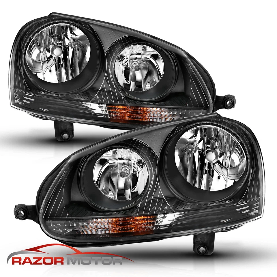 2006 2007 2008 2009 For Volkswagen VW Mk5 Golf Jetta GTI Black Headlights Pair Foto 2 de 4