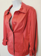 Women's Charter Club Jacket Pink Buckle 3/4 Sleeve Button-Up Collared Pockets