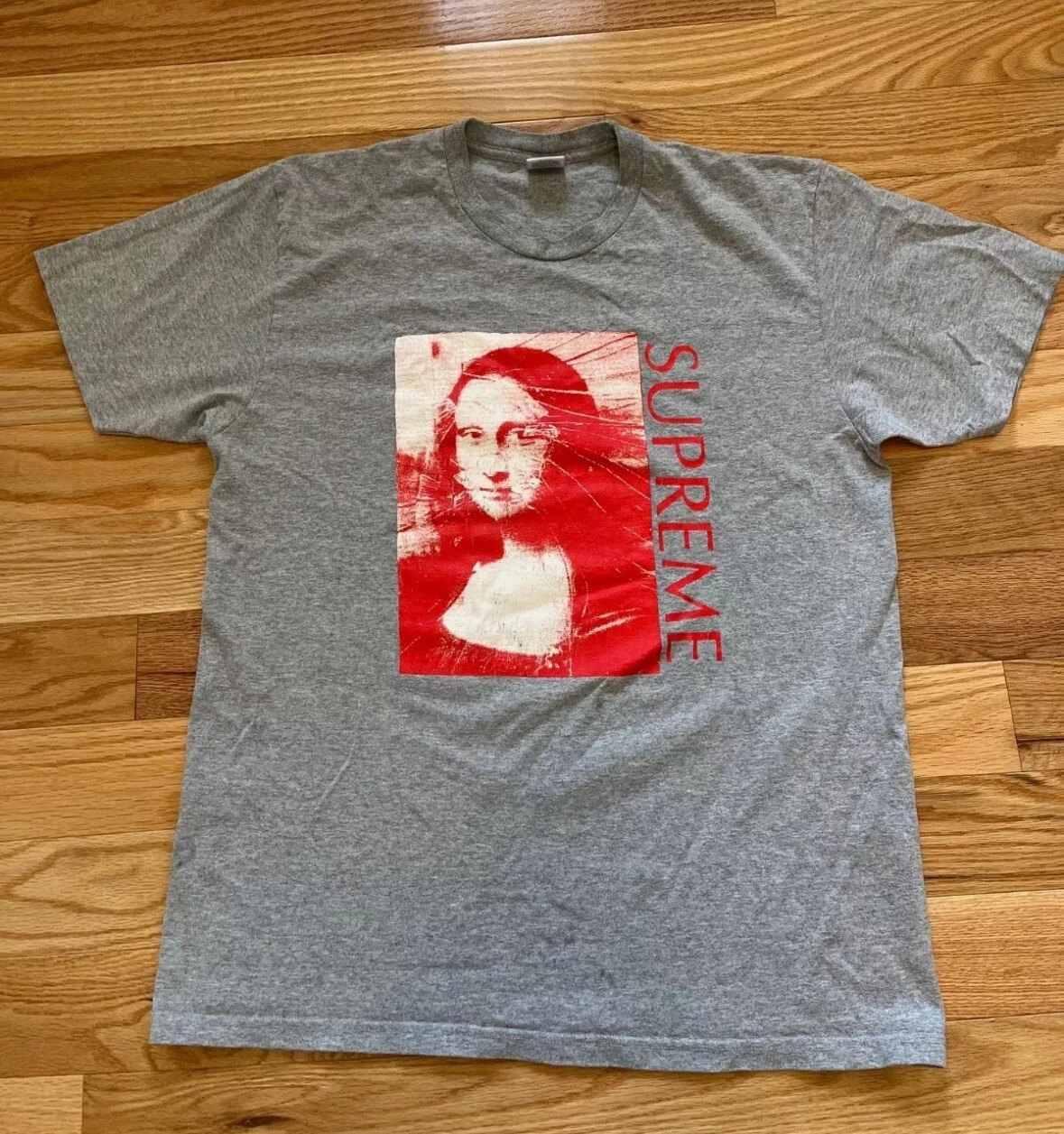 TEE SHIRT SS18 SUPREME MONA LISA GRIS BRUYÈRE BOÎTE ROUGE LOGO LARGE L