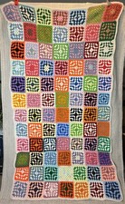 Handmade Crochet Granny Square 36x65 Multicolor Afghan Blanket Throw Bright