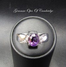 9ct White Gold Amethyst and Diamond Ring Size n 4.16g Certified 9k