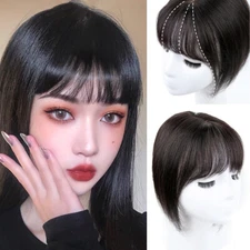 100% Human Hair Topper with Bangs Clip in Hairpiece Toupee for Women Adding Hair