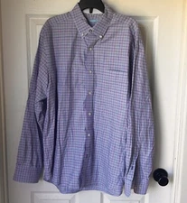 J McLaughlin Men's Dress Office Shirt Blue Plaid Button Down 100% Cotton Med BxQ