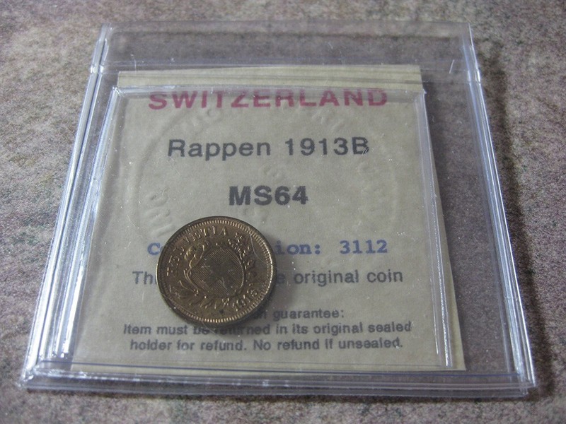Switzerland - Helvetia - Rappen 1913B Ch. UNC * Cert: 3112