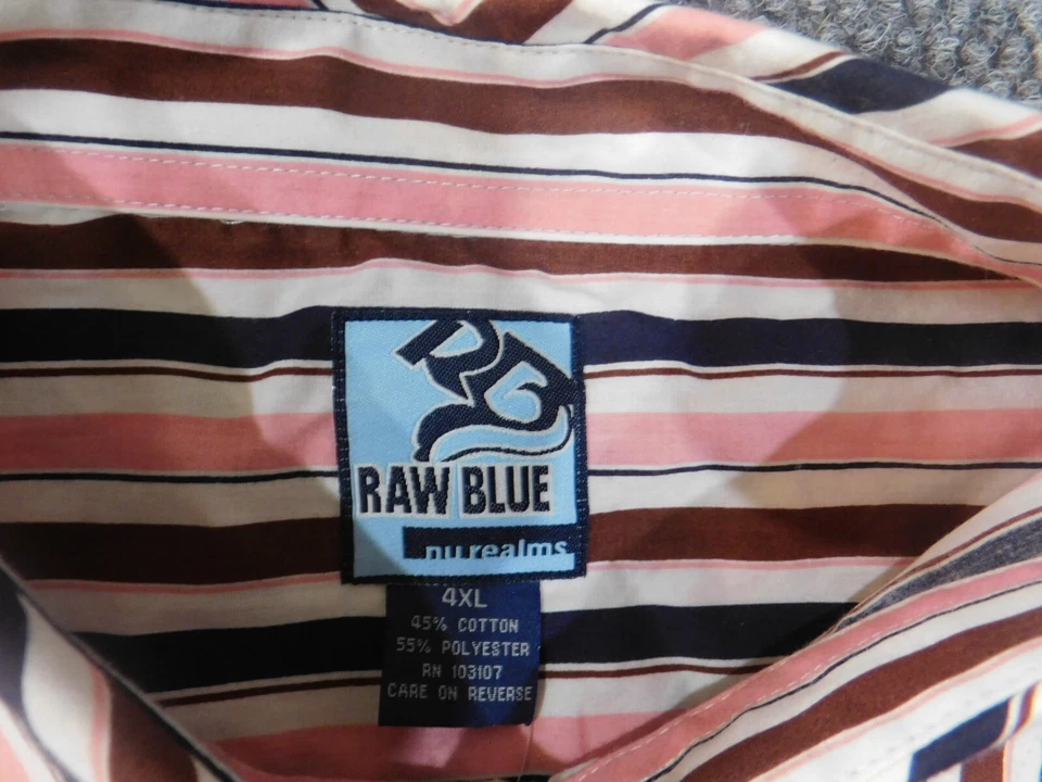 Raw Blue Shirt 4XL Y2K vintage Mens pink striped button up retro classic - Image 4 of 4