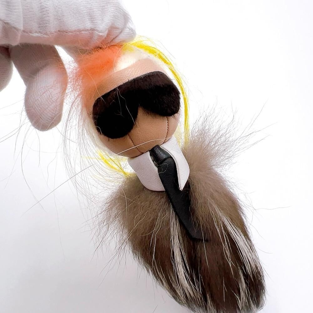 Fendi Karl Lagerfeld Fur Bag Charm Key Ring Holder multicolor