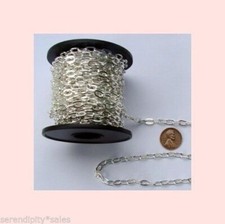 25 Feet 4x8mm SILVER PLATED Flat CABLE Chain ~ BULK LOT ~ Steel Base Metal