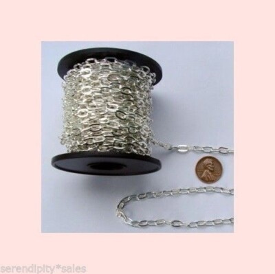 25 Feet 4x8mm SILVER PLATED Flat CABLE Chain ~ BULK LOT ~ Steel Base Metal