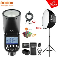 US Godox V1-N TTL HSS Speedlite Flash+S2+80cm Umbrella Softbox Stand For Nikon