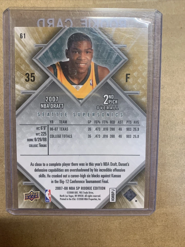 2007-08 Upper deck SP Rookie Edition 1-119 Set 2 Kevin Durant RC & Acie law Auto - Image 3 of 4