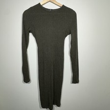 Lulus Put On Your Playlist Olive Green Ribbed Knit Long Sleeve Bodycon Dress S