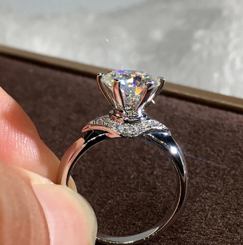 4Ct Round Cut Moissanite Diamond Solitaire Engagement Ring 14K White Gold Finish - Picture 4 of 12