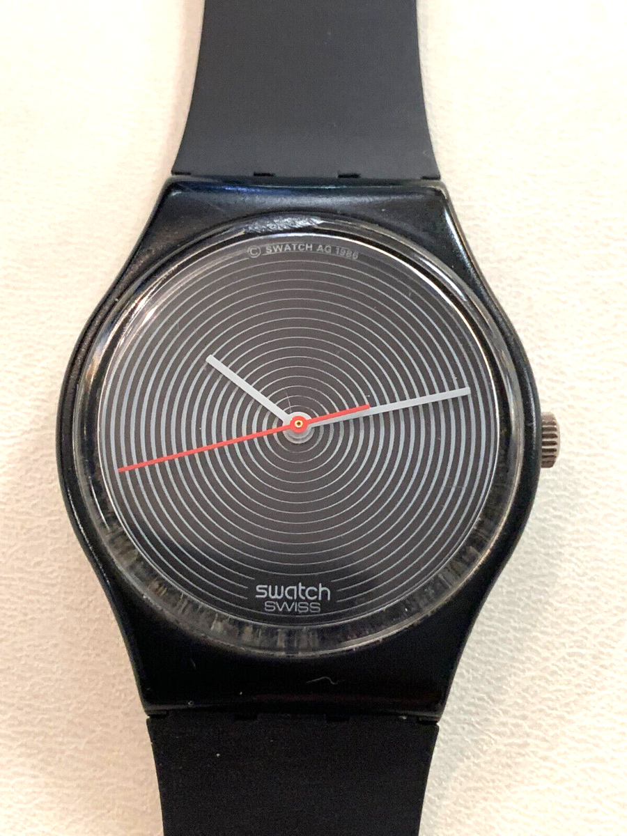 Swatch Watch Soto GB109 1986 Black Silver Circles 34mm  display picture 3