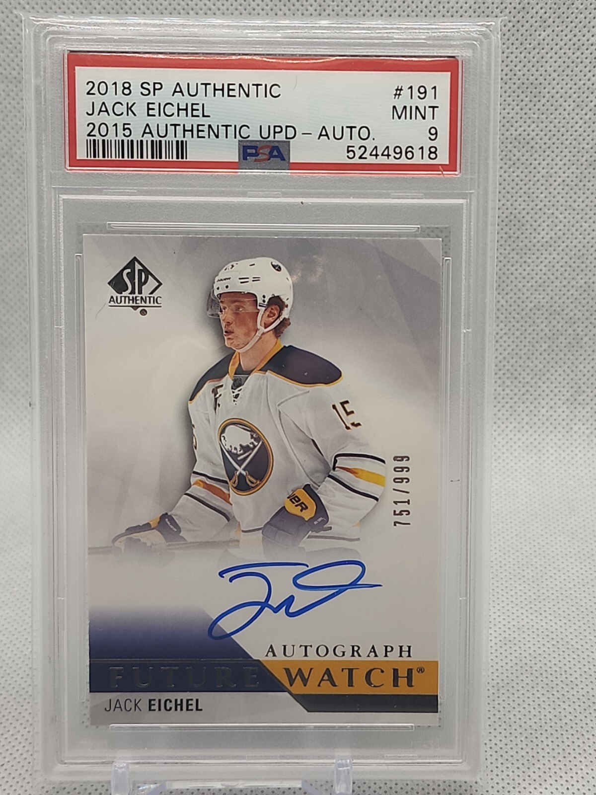 15/16 SP Authentic Future Watch Auto Jack Eichel BGS 9 MINT #751/999 FWA RC